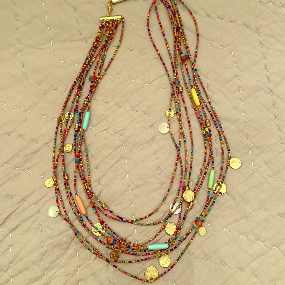 Multi-Layered Beaded Colorful Coin Necklace